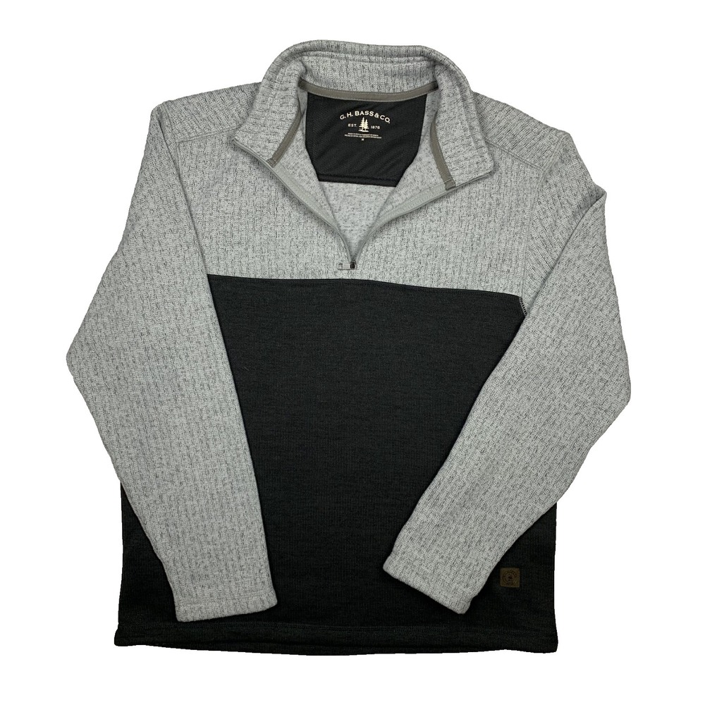 GH Bass & Co Sweater Mens Medium Gray Black Colorblock 1/4 Zip Fleece Pullover M